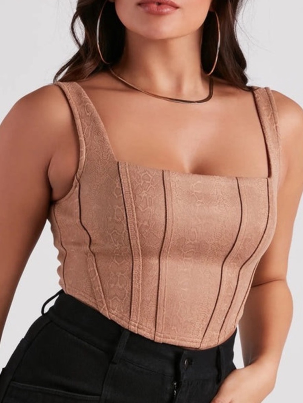 Windsor Faux Suede Snake Print Corset Top Size S Brown Cropped Bustier Tank
